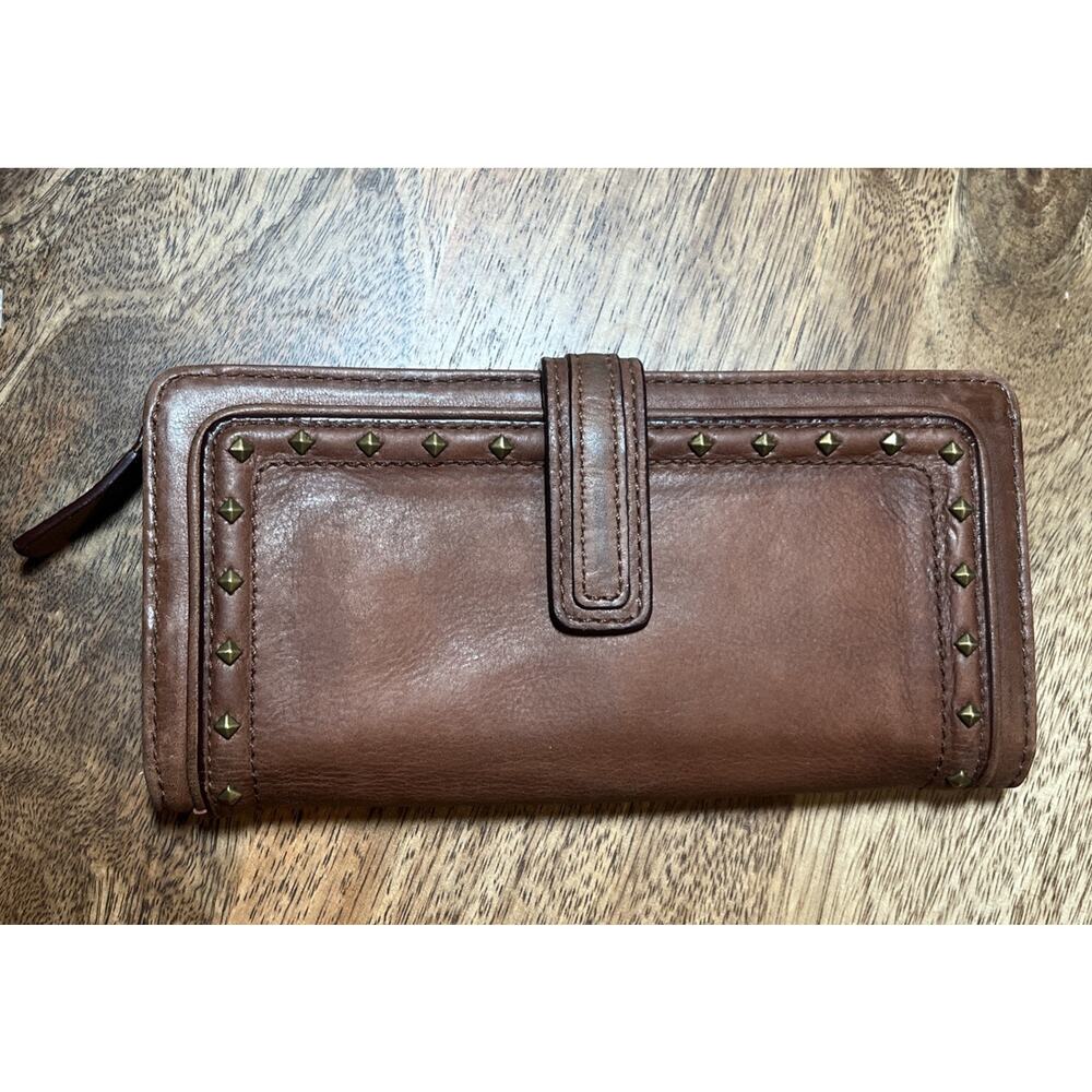 COLE HAAN Vintage Continental Brown Leather Wallet Stud Accent Multi Pocket